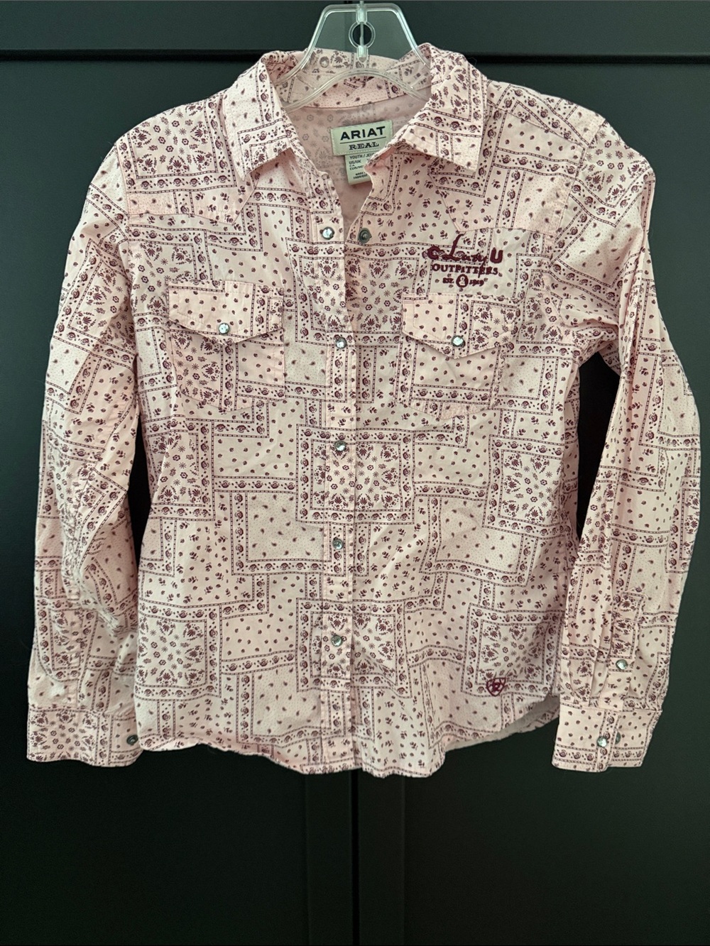 Ariat Girls Light Pink Bandana-Print Western Button Shirt